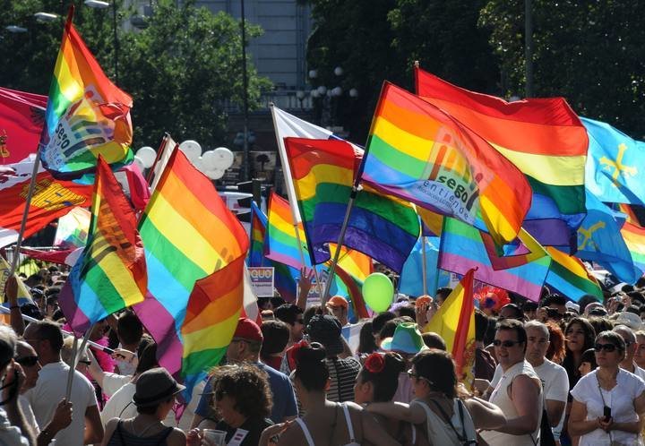 Participants take part in the gay and lesbian pride parade in the center of Madrid on June 30, 2012. AFP PHOTO/DOMINIQUE FAGET
