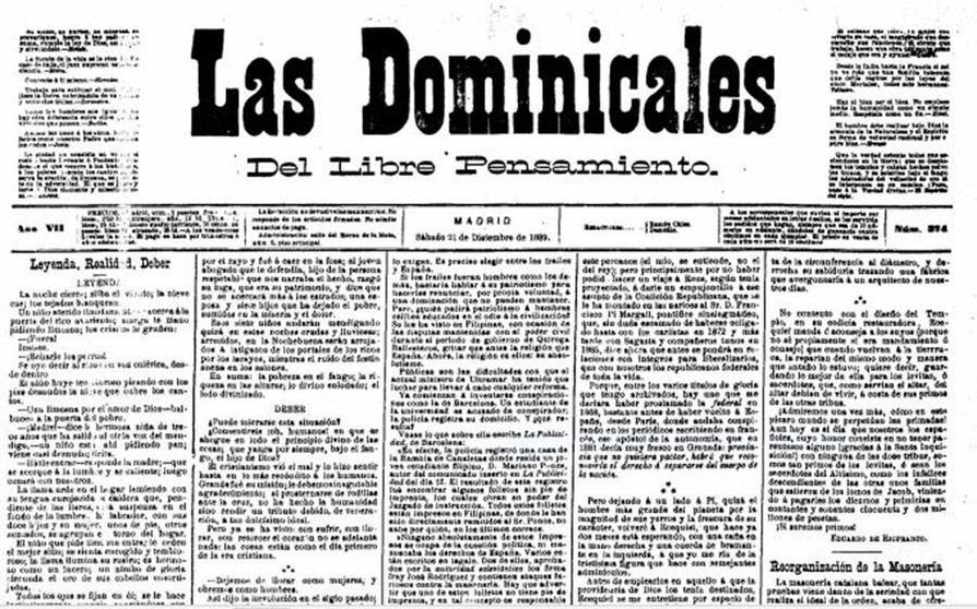 Las Dominicales del Libre Pensamiento (21 de diciembre de 1889)