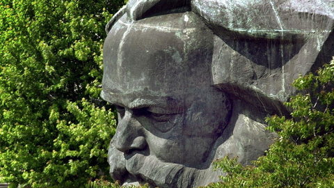 The Karl-Marx-Monument in Chemnitz, Germany, a monumental bust of German philosopher Karl Marx photographed on June 4, 2002. The bronze sculpture by Russian artist Lew Kerbel from 1971 is said to be the biggest portrait bust in the world. German philosopher Karl Marx was born 1818 and wrote the Communist Manifest. Under the communist rulers in former East-Germany, the city of Chemnitz was named Karl-Marx-City from 1953 to 1990. (AP Photo/ddp/Uwe Meinhold)